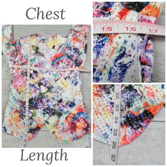 MONA LEAH COUTURE Perforated Watercolor Open Draped Front Jacket Size Small - Picture 10 of 11